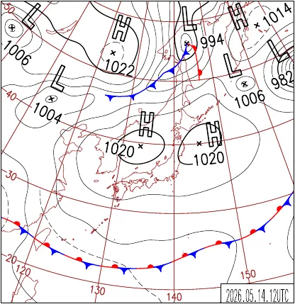 2026年5月14日21時の地上天気図