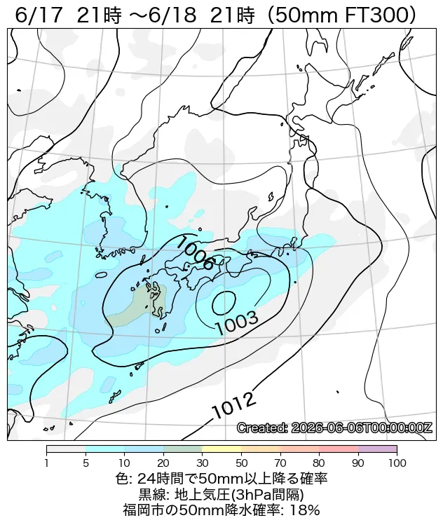 初期値から300時間後の日本周辺のアンサンブル天気図