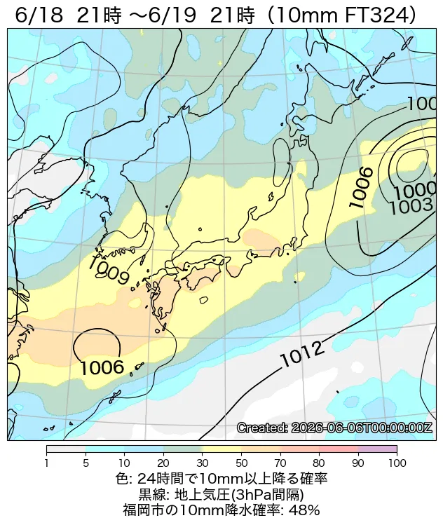 初期値から324時間後の日本周辺のアンサンブル天気図