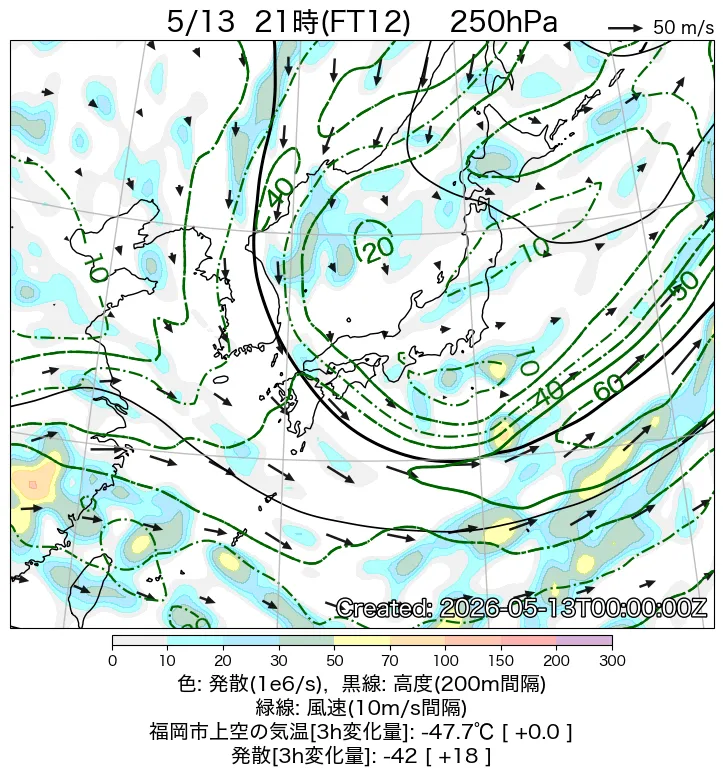 250hPa天気図12時間後