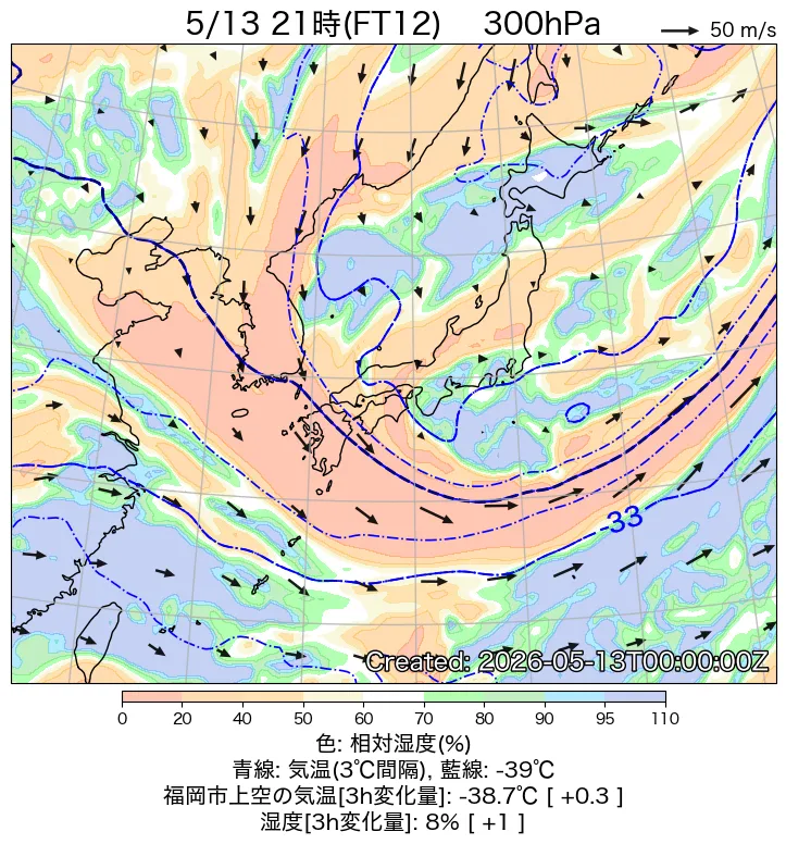 300hPa天気図12時間後