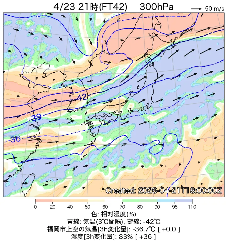 300hPa天気図42時間後