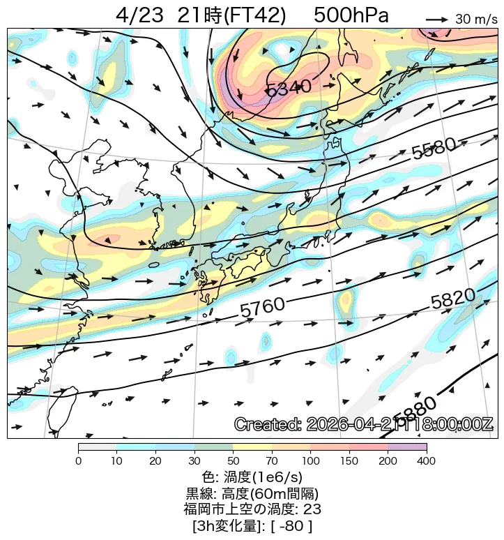 500hPa天気図42時間後