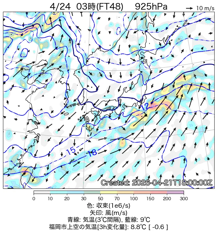 日本周辺の925hPa天気図48時間後